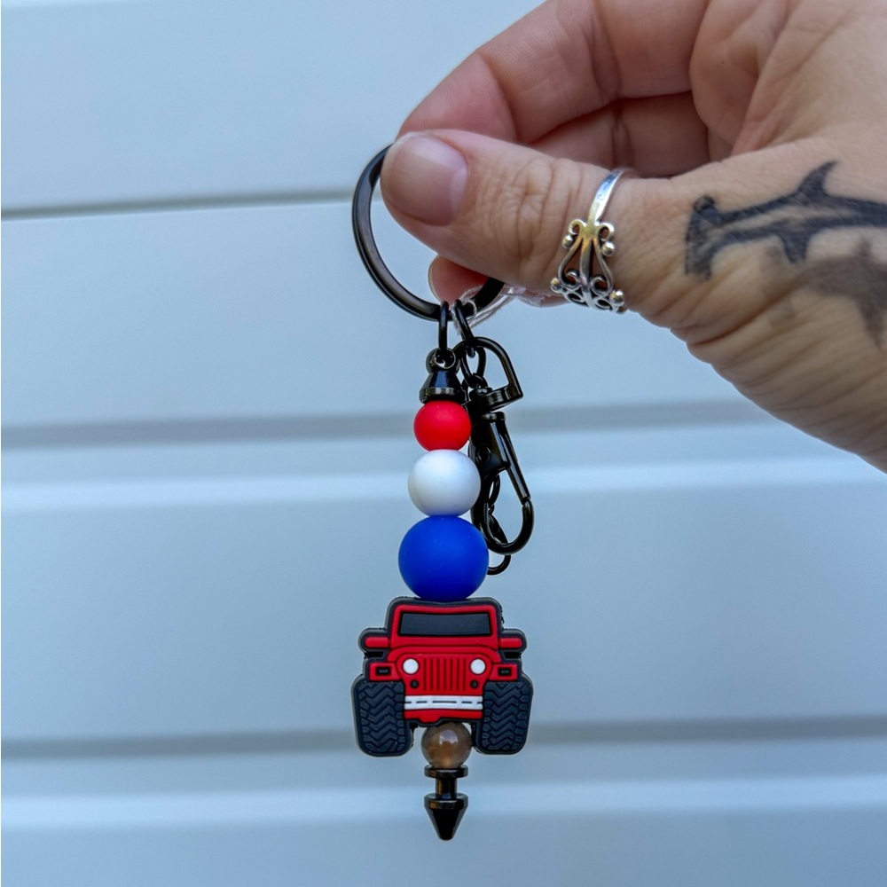 Red and Blue Jeep Keychain